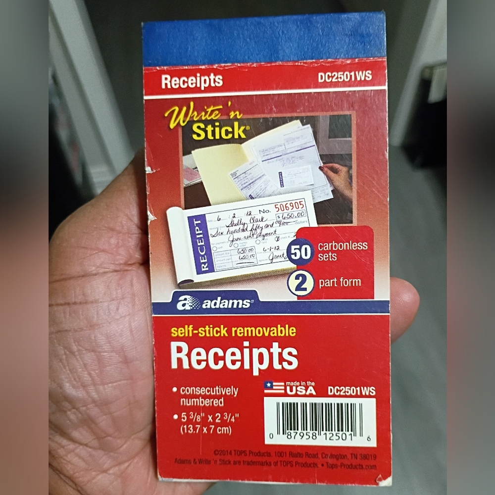 Adams Write 'n Stick Receipts Booklet 50 Sets